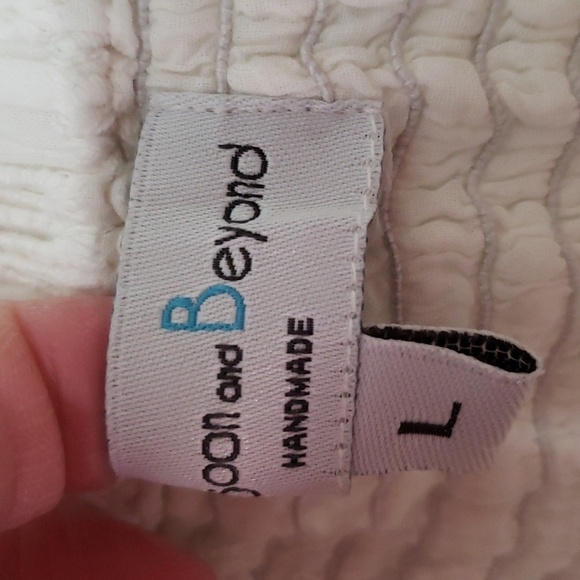 Monsoon and Beyond Women Midi Dress Large Ivory Tier Eyelet Puff Sleeve Pockets - Picture 10 of 16